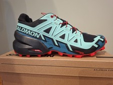 SALOMON Speed Cross 6 Trail Running Shoes Trainers Black Green Red UK Size 6.5