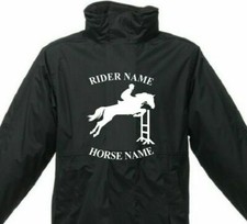 PERSONALISED WATERPROOF BOMBER JACKET EQUESTRIAN JUMPING HORSE DRESSAGE PONY TOP