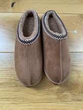 Sainsbury’s Stitch Detail Brown Faux Suede Fleeced Lined Slippers Size 7 NEW