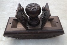 Wooden Ink Blotter Rocker - Hinged Stamp Compartments - Ornate Floral Carvings