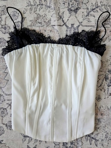 White black lace trim bustier - white/black,