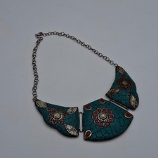 Vintage Navajo Native American Turquoise and Coral Statement Necklace Marked 925