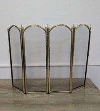 Vintage Brass Effect Folding Fire Screen 4-Panel Mesh Fireplace Spark Guard