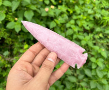 6" Large Pink Fiber Optic Glass Arrowhead Hand Crafted Flint Knapped Spearhead