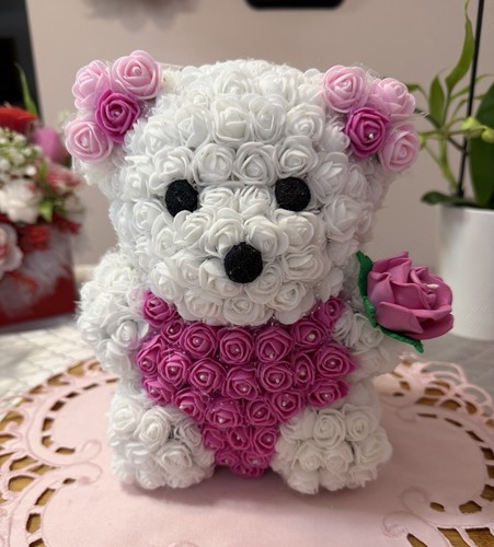 Handmade cute white rose teddy - handmade,