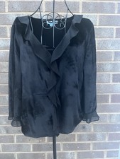 Stunning Monsoon Black Velvet Bolero Jacket Cardigan Sheer Ruffle Accents 18