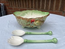 Weatherby Hanley England Royal Falcon Ware woodpecker bowl with fork & spoon