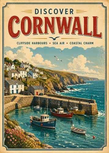 Cornwall print vintage - a4,