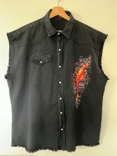 Spiral Direct Sleeveless Shirt Mens 2XL Flaming Skulls Pearl Snap Button Up