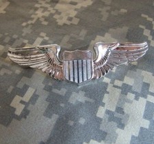 WW2 US ARMY AIR FORCE PILOT WINGS USAF AVIATOR METAL BADGE PIN INSIGNIA SILVER