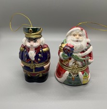 Mr. Christmas Nutcracker + Santa Hinged Porcelain Music Trinket Box Ornament