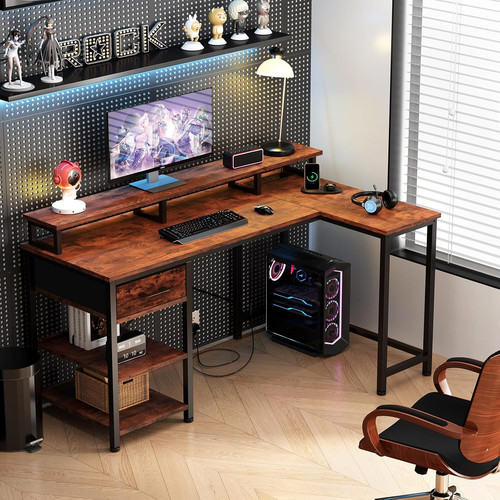 Shaped desk with power - desk,