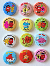 MR MEN - Vintage 1989 Beefeater Button Badges Lot Of 12. Lovely Condition.