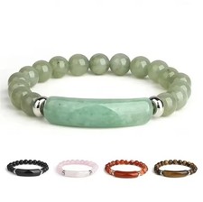 Natural Stone Beaded Bracelet – Healing Energy Crystal with Curved Gem Bar
