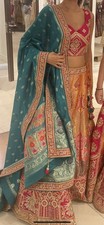 Sequin Embroidered Lehenga. Pink/Green/Orange