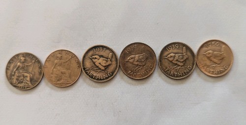 British farthing coins - british,