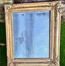 Antique FRENCH  Heavy Foxed Mirror Wood original mercury glass GOLD