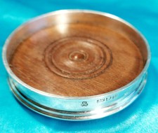 M.C.Hersey &Son 1990 London Sterling Silver/Wood Green Baize Wine Bottle Coaster
