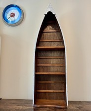 Vintage Wooden Boat Book Display Case with Three Shelves
