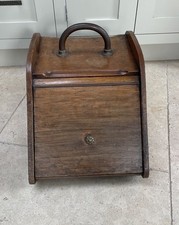 Vintage Wooden Coal Scuttle with Brass Handles and metal container inside
