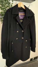 Superdry Riding Jacket Dark Blue Double Breasted Pea Coat UK L 12 Wool Mix