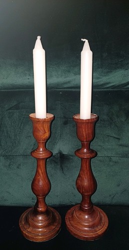 1960s wooden candle sticks - wooden,