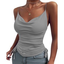 Casual Womens Silk Satin Tank Cami Plain Sleeveless Strappy Camisole Vest Tops