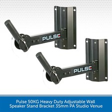 2 x Pulse 50KG Heavy Duty Adjustable Wall Speaker Stand Bracket 35mm PA Studio
