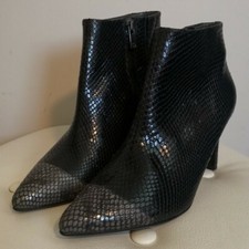 Peter Kaiser Ulic Point Ankle Boot Leather Reptile, Size 5.5, Black / Grey, NEW