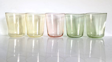 John Lewis White Glass Rimmed Bumba Whisky Tumbler Glass in Pink, Green & Yellow