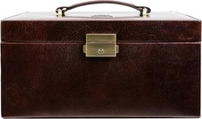 Leather Jewelry Box Lockable 2 Drawers Portable Travel Jewelry Organizer Brown