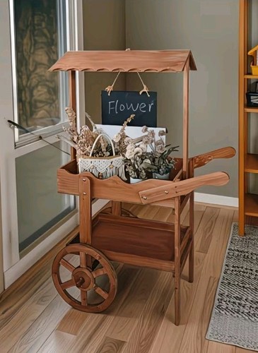 Brown wooden plant trolley - wooden,