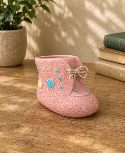 Ceramic baby boot vase pink - boot, vase,pink
