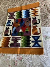 Beautiful Vintage Peruvian Hand Woven Textile Tapestry,  Hanging Wall Art Cats .