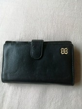 VINTAGE WOMEN'S BLACK REAL LEATHER FOLDED  STYLE WALLET PURSE