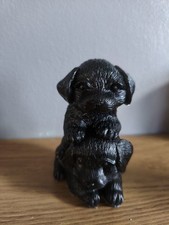 Homemade Resin 2 Labrador Puppy Dog Ornament Figurine Home Decor Gift In Black