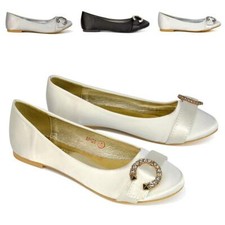 Women's Bridal Shoes Ladies Slip On Sparkly Buckle Wedding Flat Pumps Size 3-8