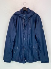 Mousqueton Navy Hooded Parka Jacket Fleece Lined Zip Popper Fasten L