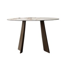 Console Table Ceramic Glass Top Marble Effect Brown Metal Frame Entryway Hallway