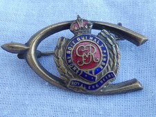 WW1/ WW2 Royal Engineers Brass & Enamel Horseshoe Sweetheart Brooch Pin Badge