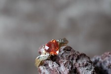 Mongolian Andesine & Diamond 9k Gold Ring