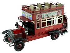 33CM VINTAGE RED OPEN TOP BUS DEWAR'S WHISKEY TIN PLATE METAL DECORATIVE MODEL