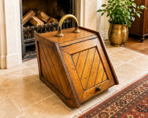 Antique wooden coal scuttle - wooden,