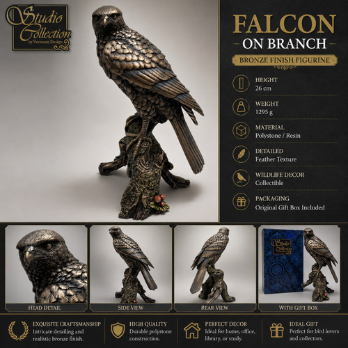 Falcon branch statue bronze - statue,