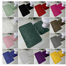 Soft Memory Foam Pebble Bath Mat Set Non Slip Bathroom Rug & Toilet Pedestal