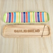 Whittards Of Chelsea Garlic Bread Board And Dish Striped Ceramic Wooden