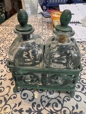 Villeroy & Boch Pergola Cruet Vinegar & Oil Jug  Glass Bottles In Metal Stand