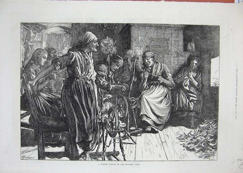 Old antique print - print, winter