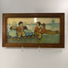 Ethel Parkinson Print Dutch Children In Wooden Frame 13"x7" Excellent