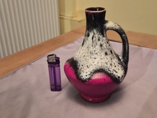 Bay West German Vintage Fat Lava Vase 67 17 Bubbly White Black Lava On Red Gloss